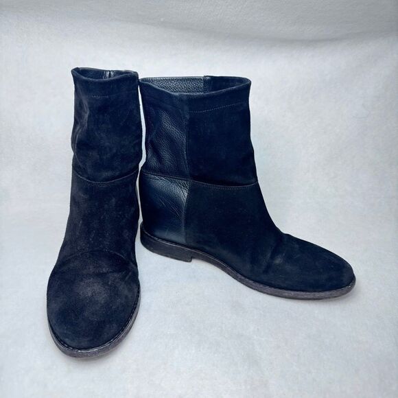 VINCE leather suede flat ankle boots black 7.5M - Picture 1 of 12